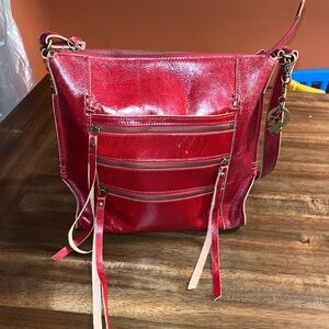 Nice Lucky Brand Deep Red purse Distressed leather Med crossbody multi-pocket